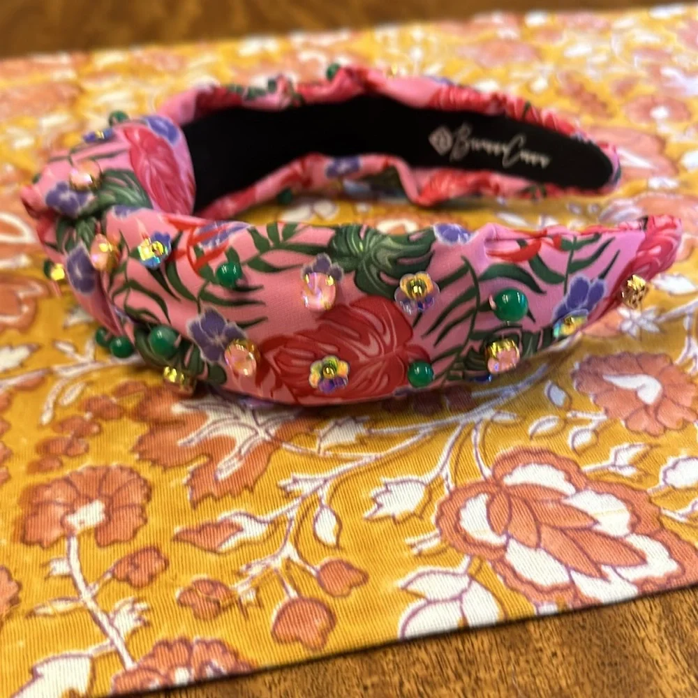 BRIANNA CANNON ADULT SIZE PINK LUAU HEADBAND WITH CRYSTALS & BEADS